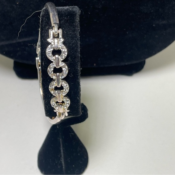 Silver and Gold Tone Bracelet with Circular Rhinestone Embellishment - Picture 1 of 5